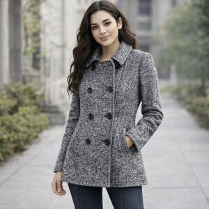 Theory Peacoat Wool Mohair Double Breasted Womens Gray Sz P Small Katarina Lined